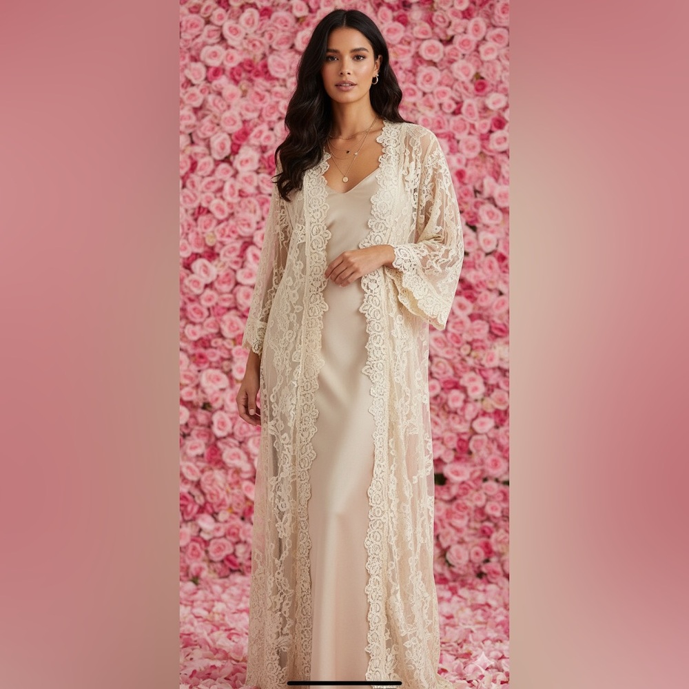 INC International Concepts Cream Lace Robe